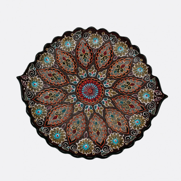 Unique handmade decorative plate from Uzbekistan, 38 cm, drip technique